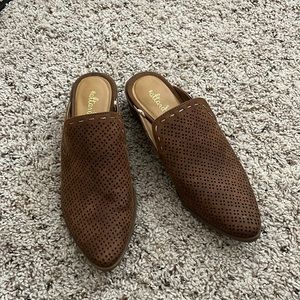 Brown leather mules